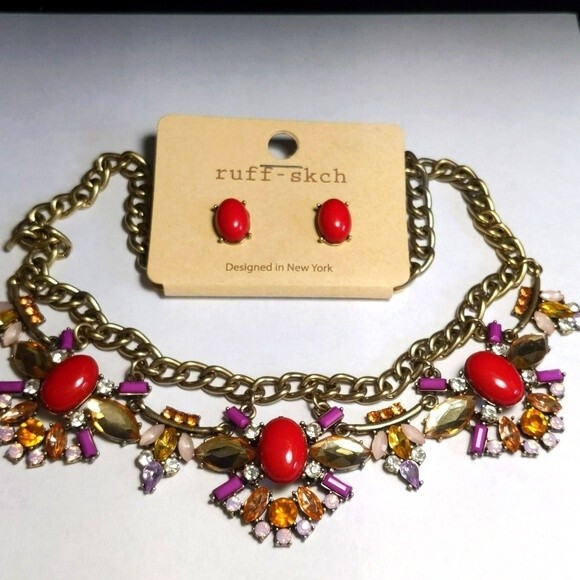 Ruff- skch NWT colorful stone 20" necklace with 0.5" earrings - Picture 4 of 4